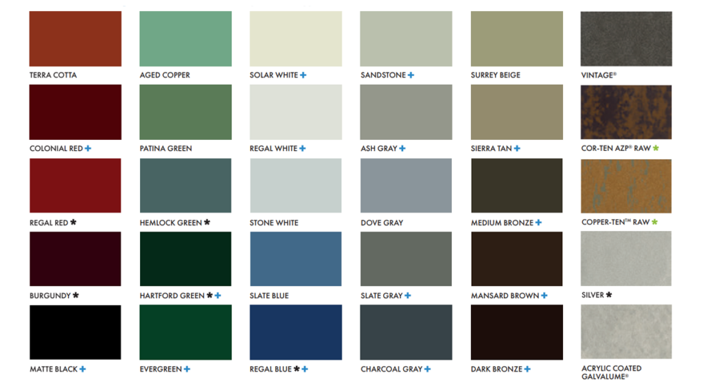 Variety of color options for a standing seam metal roofing system