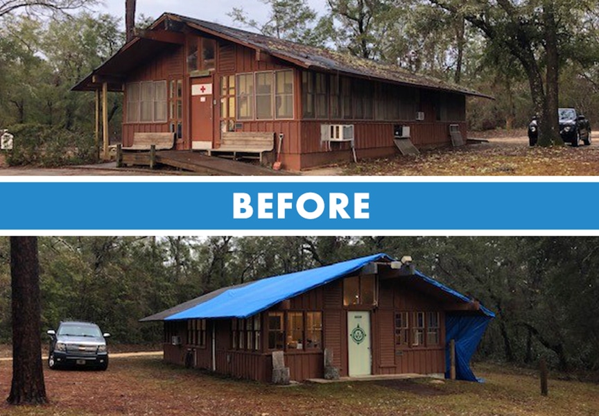 Florida Contractors Install Donated Metal Roof at Wallwood Scout Reservation: Before