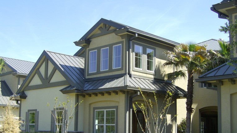 Medium Bronze metal roofing system on a home in Hampton Lake Condos in Bluffton, South Carolina