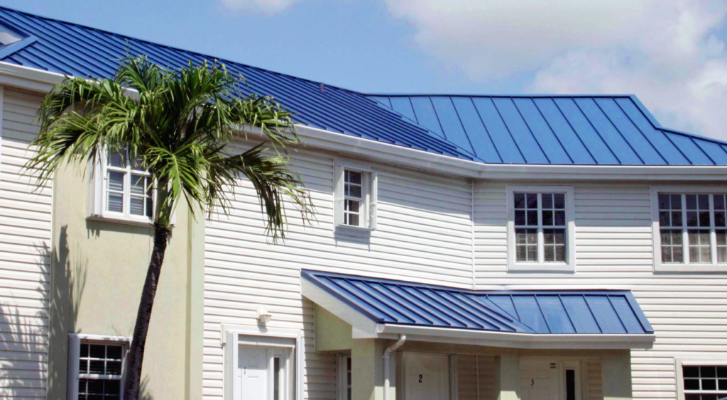 Regal blue aluminum metal roof in the Cayman Islands