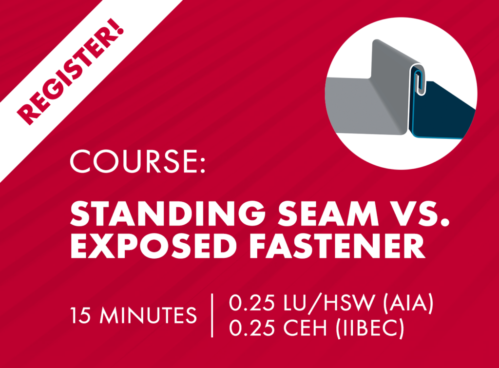 AIA and IIBEC course covering standing seam vs. exposed fastener metal roofing