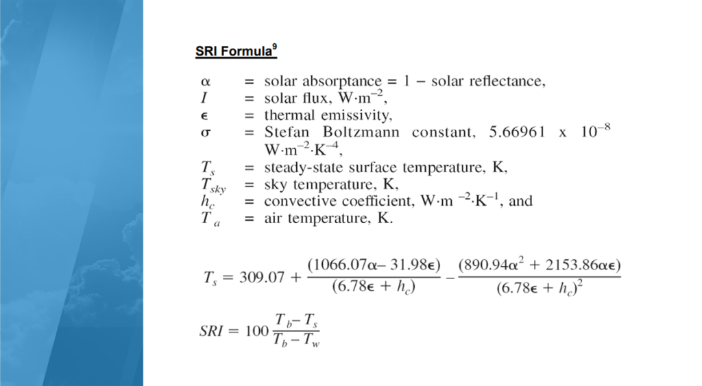 Solar Reflectance Index formula to calculate