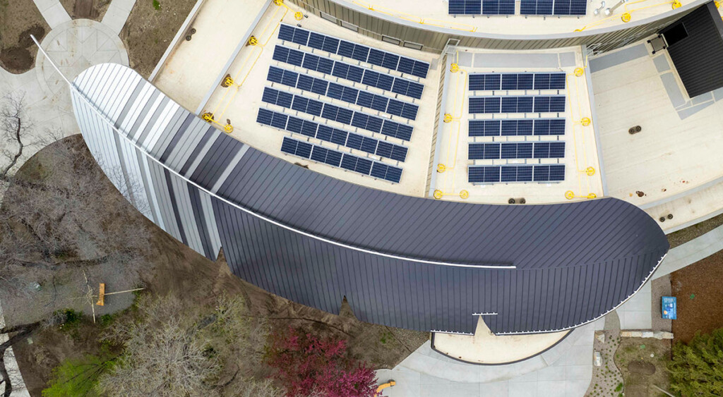 Montana State University's American Indian Hall featuring an eagle feather standing seam metal roof