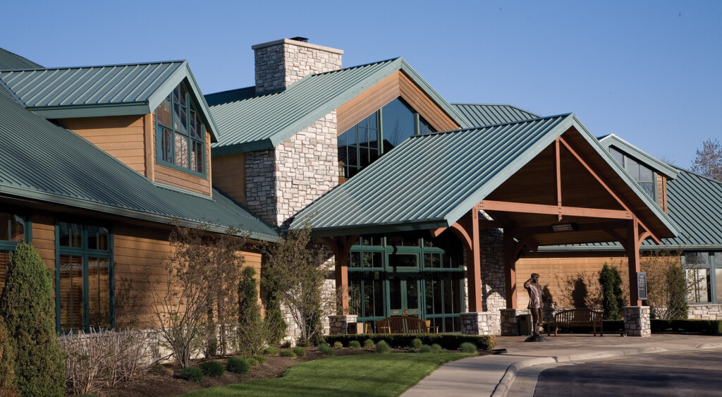 Hemlock Green metal roofing system on a commercial building in Ohio