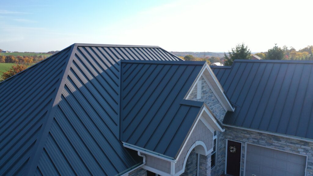 Aerial view of a standing seam metal roof